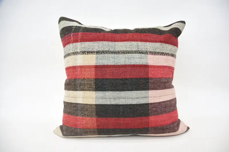 Boho Pillow Sham Cover, Antique Pillows, Chair Cushion, Colorful Cushion, 24x24 Red Pillow Cover, Cushion Case, Ethnical Kilim Rug Pillow - 1