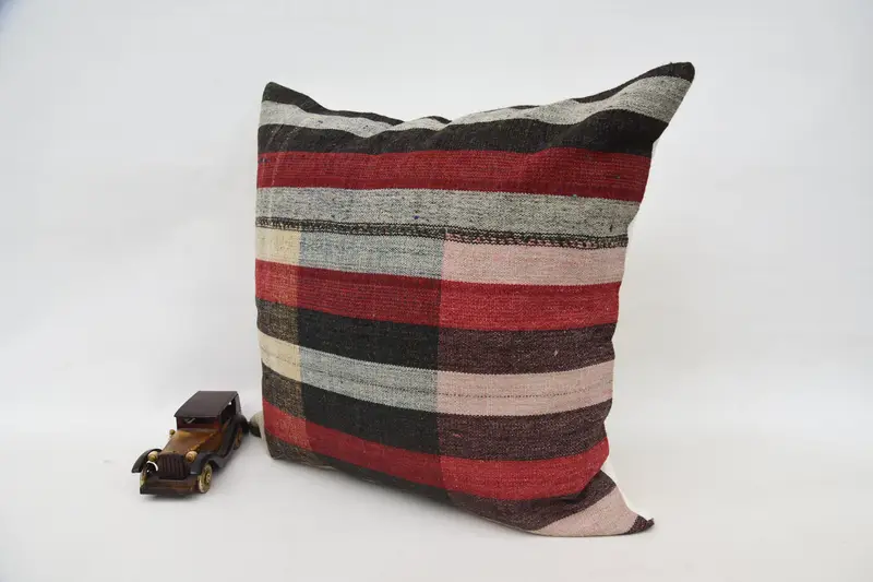 Boho Pillow Sham Cover, Antique Pillows, Chair Cushion, Colorful Cushion, 24x24 Red Pillow Cover, Cushion Case, Ethnical Kilim Rug Pillow - 3