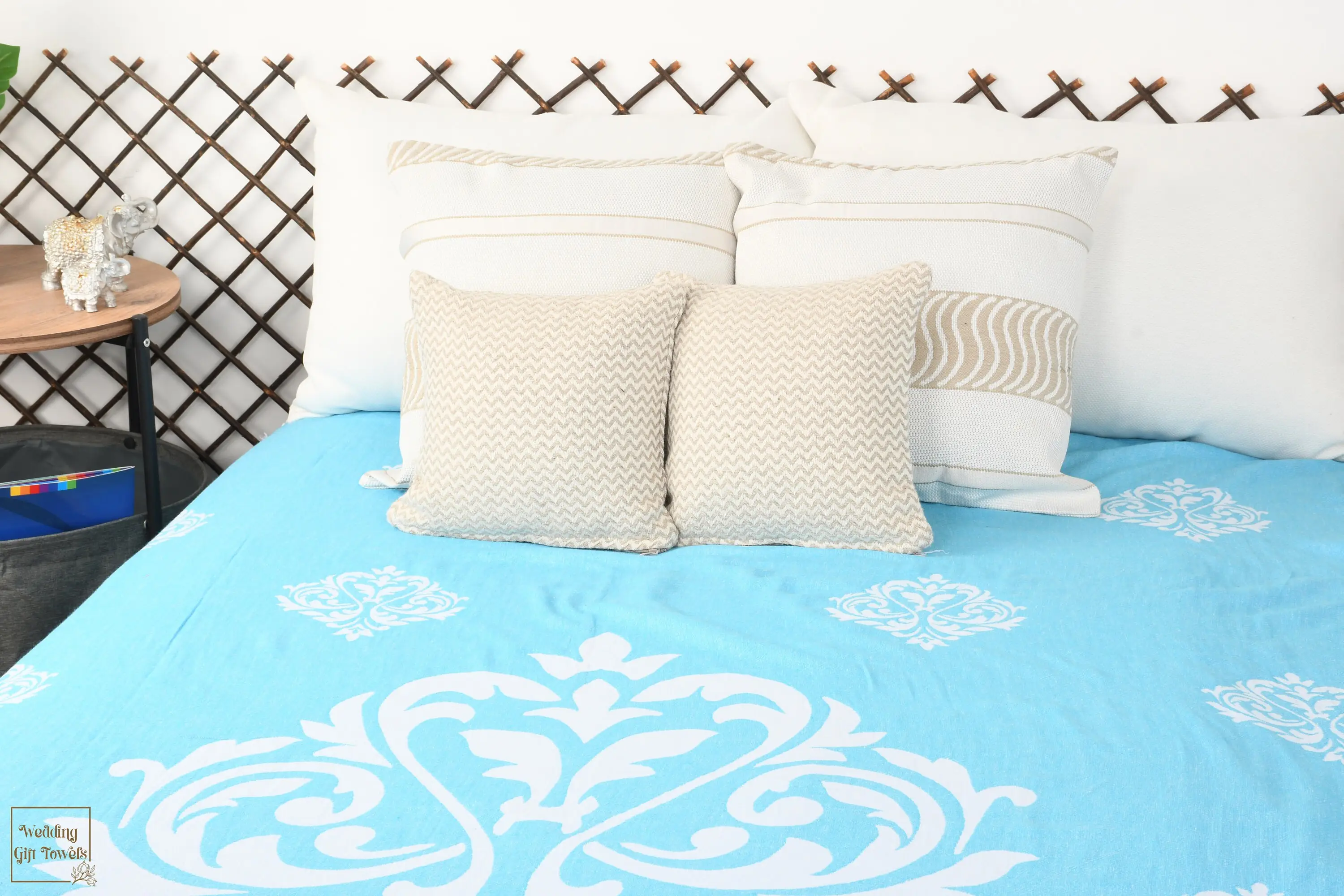 Custom Turkish Cotton Blanket Baroque Decor Beige Polka Dot, 60x71 Inches - 1