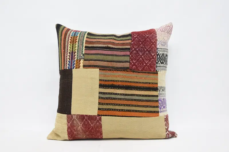 32x32 Orange Pillow, Interior Designer Pillow, Vintage Kilim Pillow, Handmade Rug Seat Cushion Cover, Turkish Kilim Pillow, Pillow Cover - 1