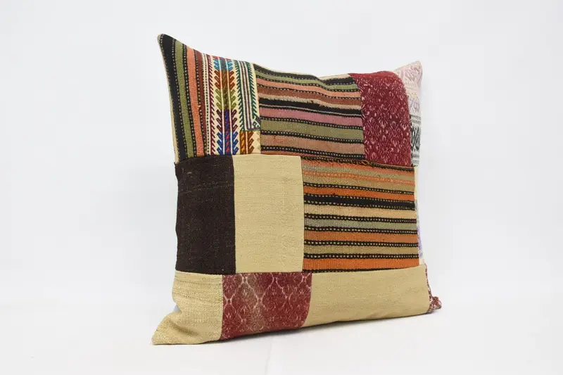 32x32 Orange Pillow, Interior Designer Pillow, Vintage Kilim Pillow, Handmade Rug Seat Cushion Cover, Turkish Kilim Pillow, Pillow Cover - 3