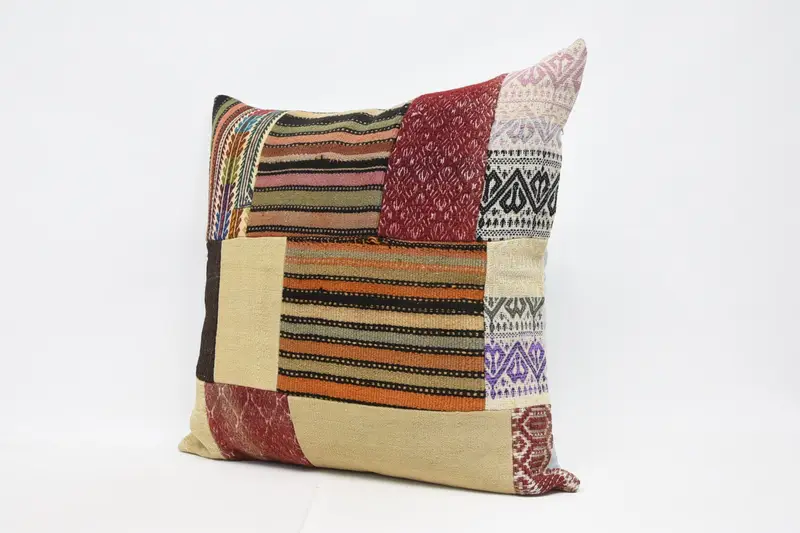 32x32 Orange Pillow, Interior Designer Pillow, Vintage Kilim Pillow, Handmade Rug Seat Cushion Cover, Turkish Kilim Pillow, Pillow Cover - 4