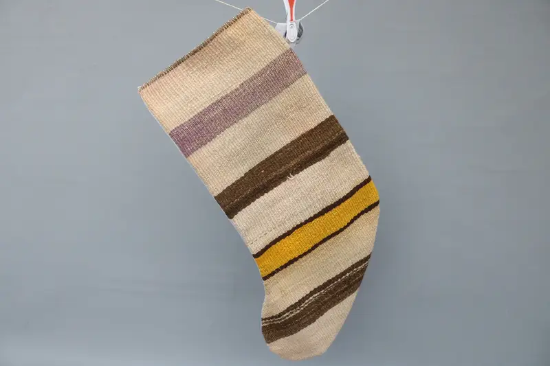 Kahverengi Bej Noel Süsleri Çorabı, Şenlikli Tatil Dekoru