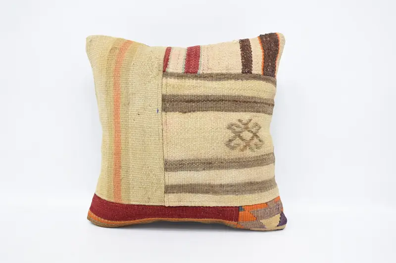 Gesticktes Vintage Gestreiftes Wurfkissen, 16x16 handgemachtes quadratisches Kissen