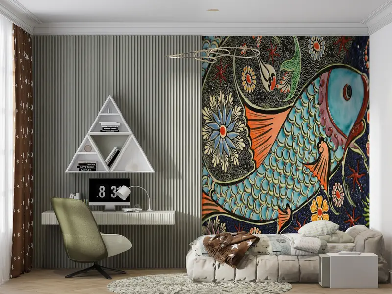 Modern Wall Paper, , Contemporary Wall Painting, Paper Wall Art, Pattern Wall Poster, Custom Wall Paper, Fish Wall Art, - 2