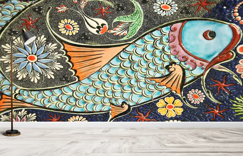 Modern Wall Paper, , Contemporary Wall Painting, Paper Wall Art, Pattern Wall Poster, Custom Wall Paper, Fish Wall Art, - 6