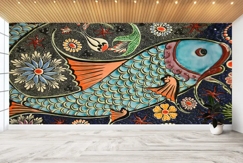 Modern Wall Paper, , Contemporary Wall Painting, Paper Wall Art, Pattern Wall Poster, Custom Wall Paper, Fish Wall Art, - 5