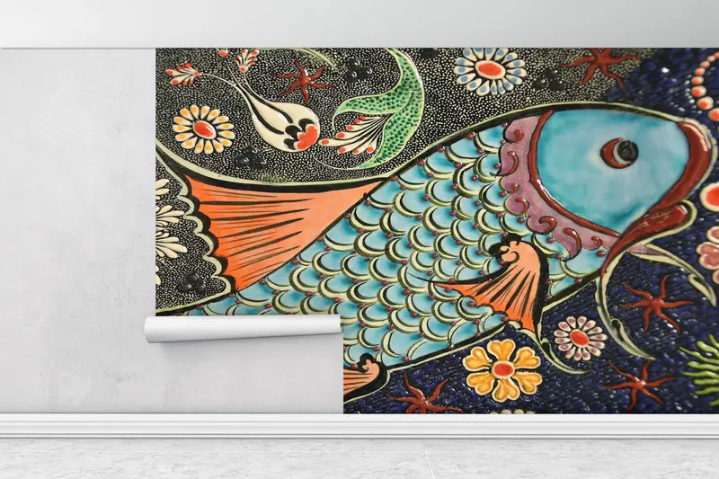 Modern Wall Paper, , Contemporary Wall Painting, Paper Wall Art, Pattern Wall Poster, Custom Wall Paper, Fish Wall Art, - 1