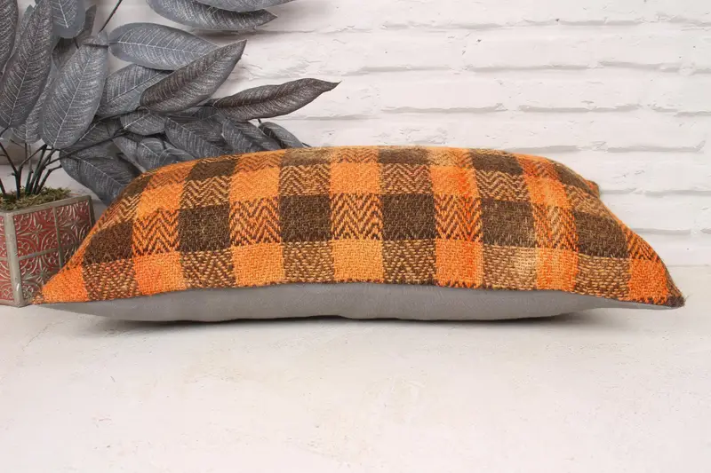 Kilim Pillow Cover, Vintage Pillow, Vintage Kilim Throw Pillow, Pillow Cover, Southwestern Pillow Cover, 12x24 Orange Pillow Cover - 5