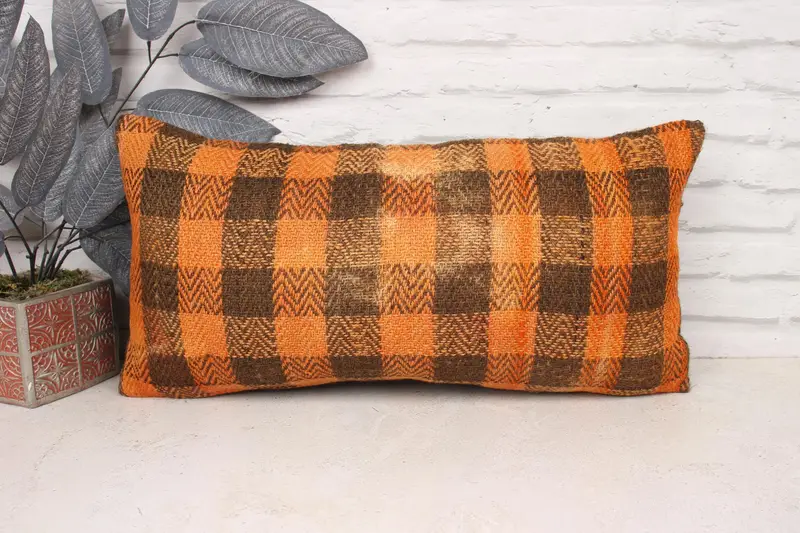 Kilim Pillow Cover, Vintage Pillow, Vintage Kilim Throw Pillow, Pillow Cover, Southwestern Pillow Cover, 12x24 Orange Pillow Cover - 1