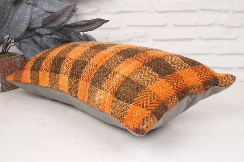 Kilim Pillow Cover, Vintage Pillow, Vintage Kilim Throw Pillow, Pillow Cover, Southwestern Pillow Cover, 12x24 Orange Pillow Cover - 6