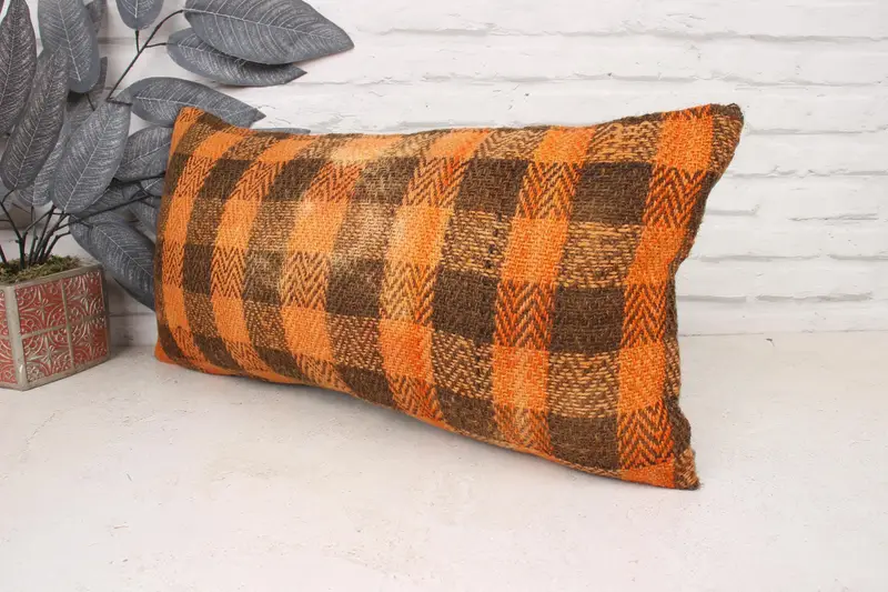 Kilim Pillow Cover, Vintage Pillow, Vintage Kilim Throw Pillow, Pillow Cover, Southwestern Pillow Cover, 12x24 Orange Pillow Cover - 4