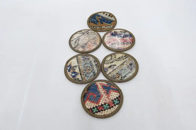 Blue and Beige Woven Coasters, Set of Six Round Coasters