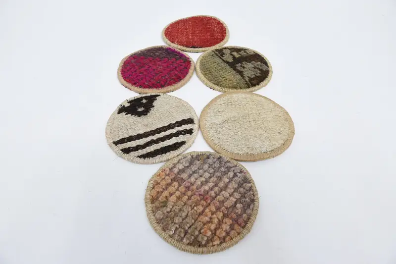 Bohemian Round Coaster Set, Pink and White Coasters