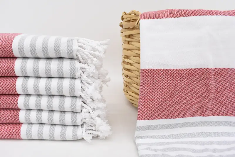 Holiday Towel, Personalized Hand Towel, Red-Gray Striped, 40x24 Inches