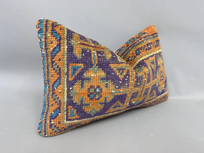 Cushion Cover, 12x20 Orange Pillow Sham, Kilim Pillow, Handwoven Cushion Cover, Ethnical Kilim Rug Pillow, Vintage Kilim Throw Pillow, Floor Cushion - 2