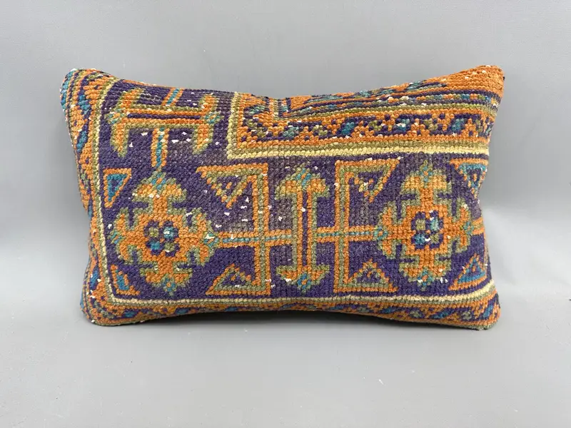 Cushion Cover, 12x20 Orange Pillow Sham, Kilim Pillow, Handwoven Cushion Cover, Ethnical Kilim Rug Pillow, Vintage Kilim Throw Pillow, Floor Cushion - 4