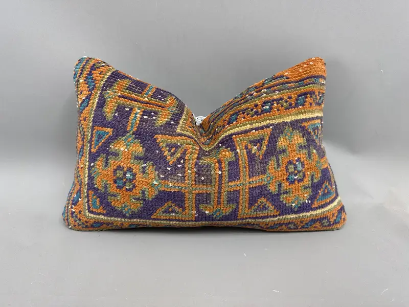 Cushion Cover, 12x20 Orange Pillow Sham, Kilim Pillow, Handwoven Cushion Cover, Ethnical Kilim Rug Pillow, Vintage Kilim Throw Pillow, Floor Cushion - 1
