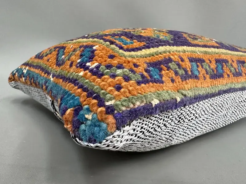 Cushion Cover, 12x20 Orange Pillow Sham, Kilim Pillow, Handwoven Cushion Cover, Ethnical Kilim Rug Pillow, Vintage Kilim Throw Pillow, Floor Cushion - 6