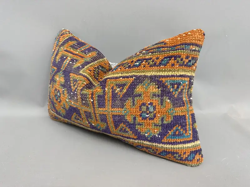 Cushion Cover, 12x20 Orange Pillow Sham, Kilim Pillow, Handwoven Cushion Cover, Ethnical Kilim Rug Pillow, Vintage Kilim Throw Pillow, Floor Cushion - 3