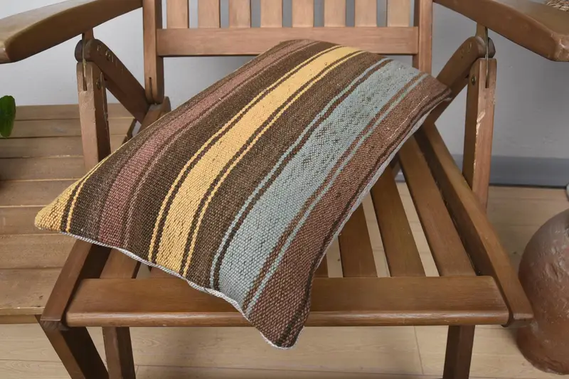 Ethnical Kilim Rug Pillow, Gift Pillow, Pillow Case, Boho Pillow Sham Cover, 12x20 Yellow Cushion Case, Wool Kilim Pillow Cushion - 4