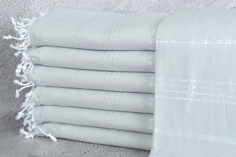 パーソナライズされたトルコタオル、ライトグレーベージュストライプ、環境に優しいコットン、40x71インチ