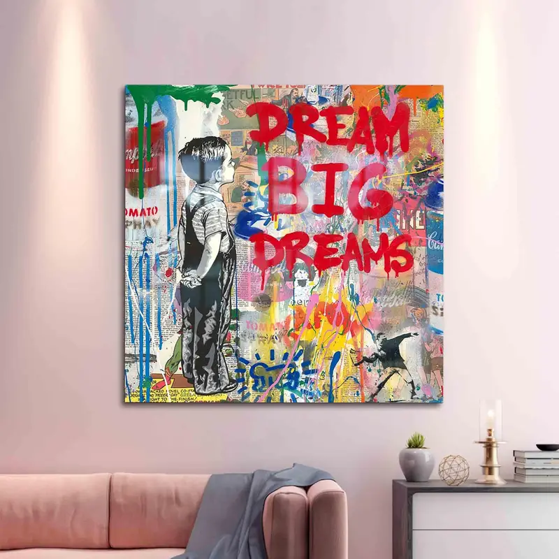 モダン グラフィティ ボーイ バンクシー プリント ガラス - ユニークなアート作品