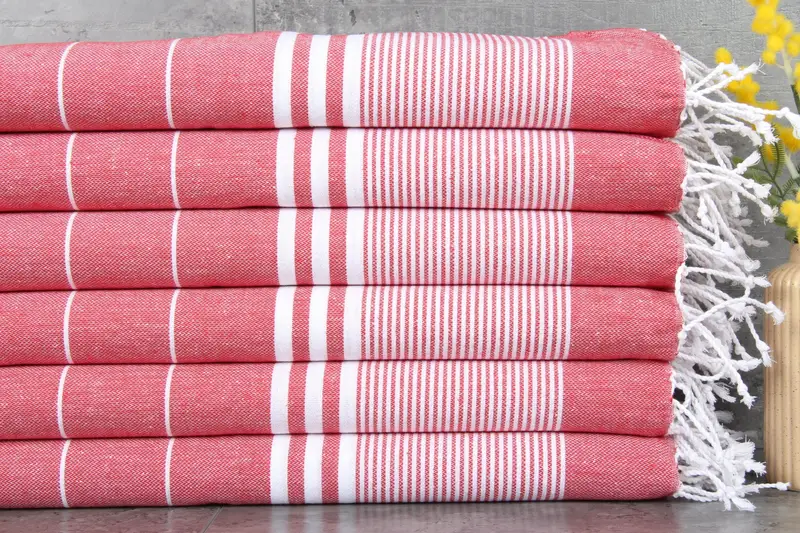 Turkish Tea Towel Striped Red Beige 24x40 Inches Kitchen Towel