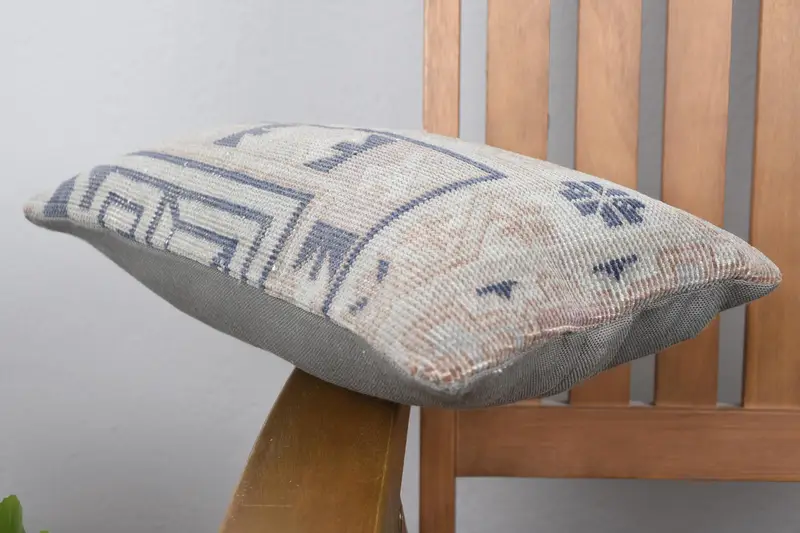 Pillow Sham, Vintage Kilim Pillow Cushion Cover, Interior Designer Pillow, Boho Pillow, Handmade Kilim Cushion, 8x16 Gray Cushion Case - 6