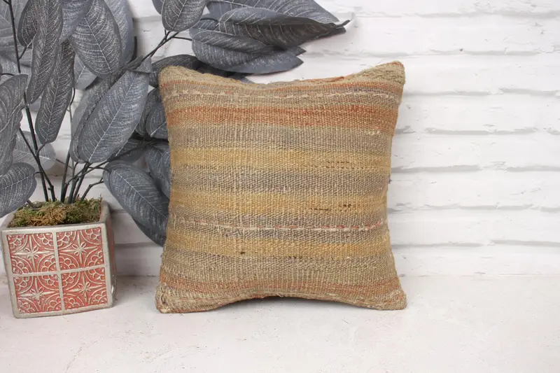 Vintage Kilim Pillow, Kilim Pillow, Throw Kilim Pillow, Cushion, 12x12 Beige Pillow Cover, Kilim Rug Pillow Case, Decorative Bolster Cushion Cover - 1