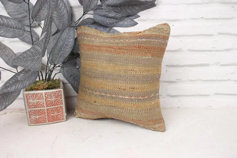 Vintage Kilim Pillow, Kilim Pillow, Throw Kilim Pillow, Cushion, 12x12 Beige Pillow Cover, Kilim Rug Pillow Case, Decorative Bolster Cushion Cover - 4