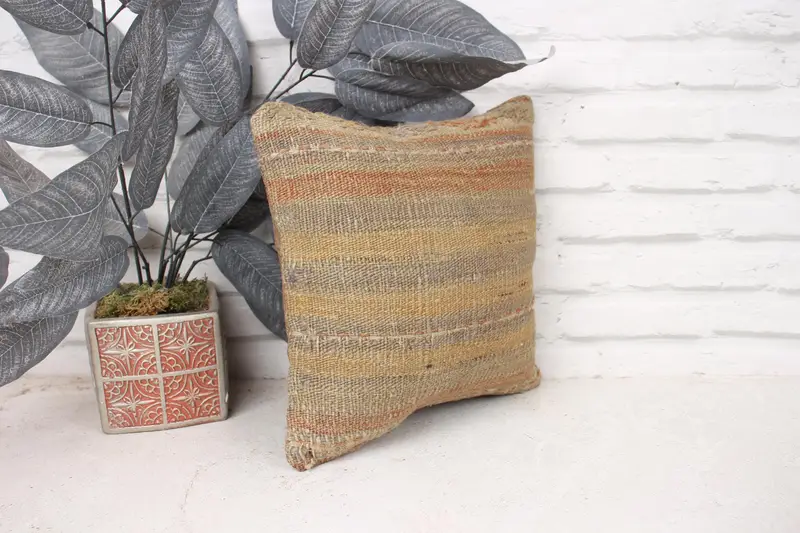 Vintage Kilim Pillow, Kilim Pillow, Throw Kilim Pillow, Cushion, 12x12 Beige Pillow Cover, Kilim Rug Pillow Case, Decorative Bolster Cushion Cover - 3