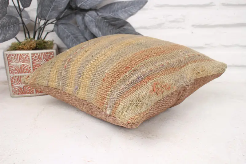 Vintage Kilim Pillow, Kilim Pillow, Throw Kilim Pillow, Cushion, 12x12 Beige Pillow Cover, Kilim Rug Pillow Case, Decorative Bolster Cushion Cover - 6
