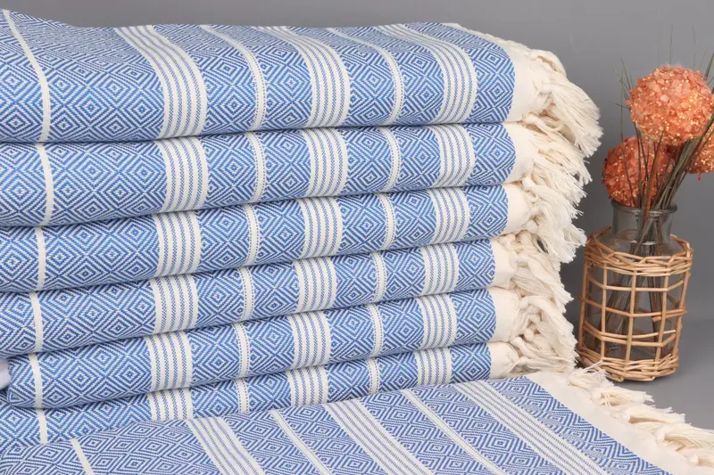 Embroidered Beach Towel Sax Blue Diamond Monogram, 38x69 Inches