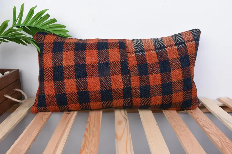 Vintage Kilim Pillow, Bench Cushion Cover, Ethnic Pillow, Home Decor Pillow, Interior Designer Pillow, 12x24 Orange Pillow, Pillow Cover - 1