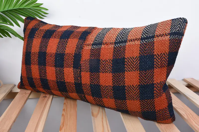 Vintage Kilim Pillow, Bench Cushion Cover, Ethnic Pillow, Home Decor Pillow, Interior Designer Pillow, 12x24 Orange Pillow, Pillow Cover - 4