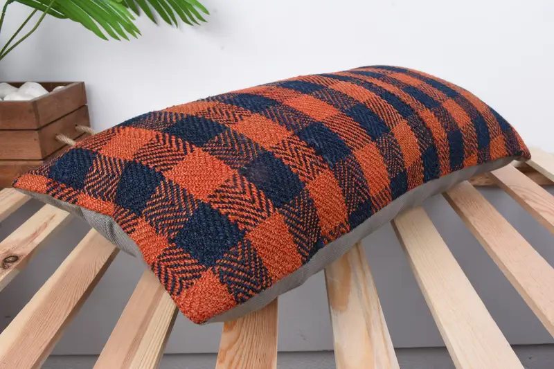 Vintage Kilim Pillow, Bench Cushion Cover, Ethnic Pillow, Home Decor Pillow, Interior Designer Pillow, 12x24 Orange Pillow, Pillow Cover - 6