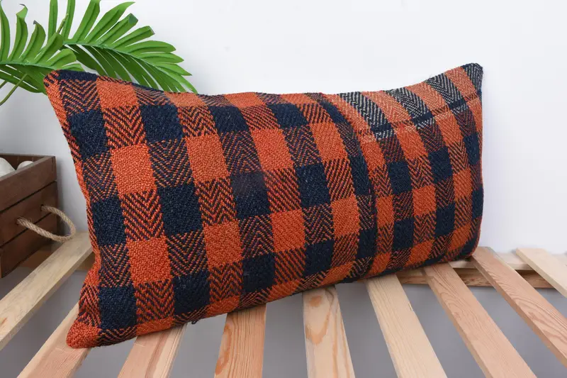 Vintage Kilim Pillow, Bench Cushion Cover, Ethnic Pillow, Home Decor Pillow, Interior Designer Pillow, 12x24 Orange Pillow, Pillow Cover - 5