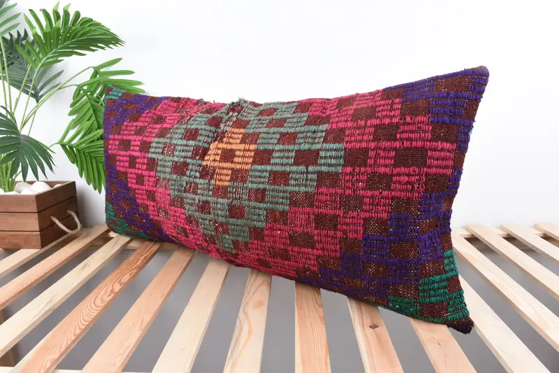 Turkish Pillow, Kilim Pillow Cover, 16x36 Pink Cushion Cover, Retro Cushion Case, Pillow Case, Yoga Pillow Sham, Antique Pillows - 5