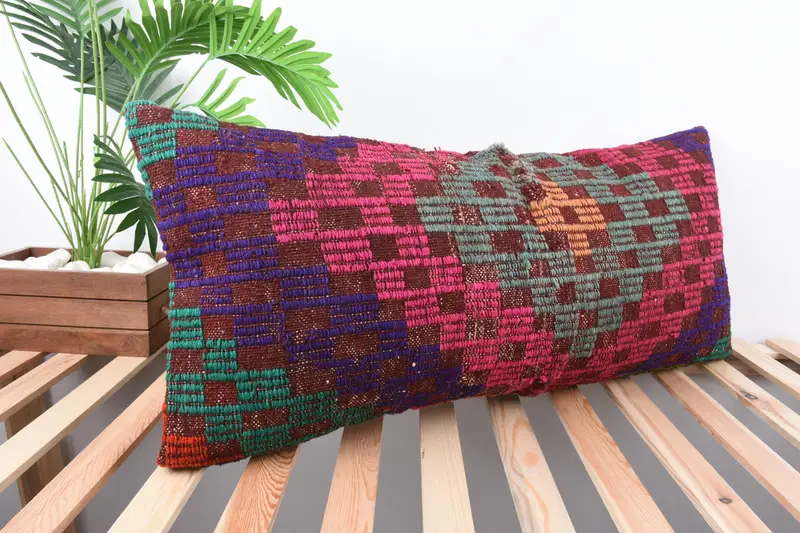 Turkish Pillow, Kilim Pillow Cover, 16x36 Pink Cushion Cover, Retro Cushion Case, Pillow Case, Yoga Pillow Sham, Antique Pillows - 4