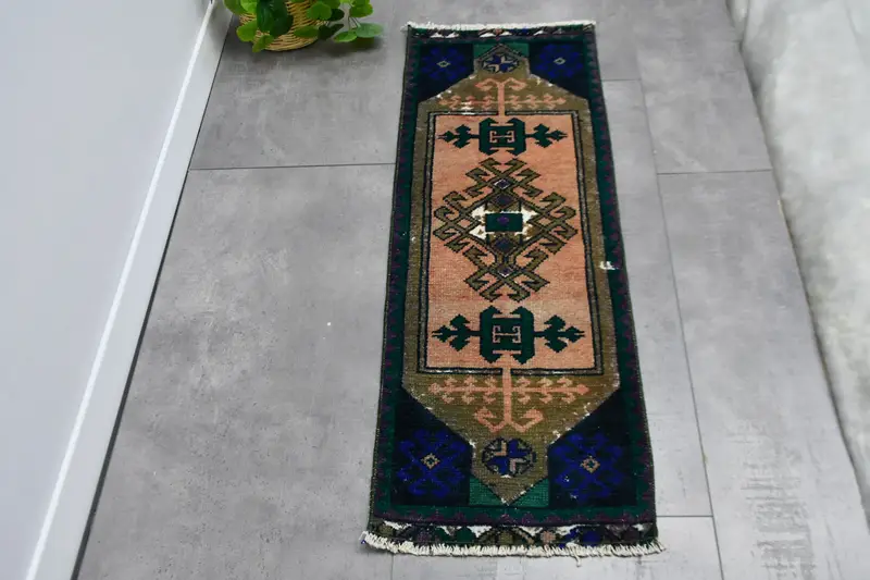 El Yapımı Yün Halı, Kıyı Geometrik Tasarımlı 1,2x3,2 ft