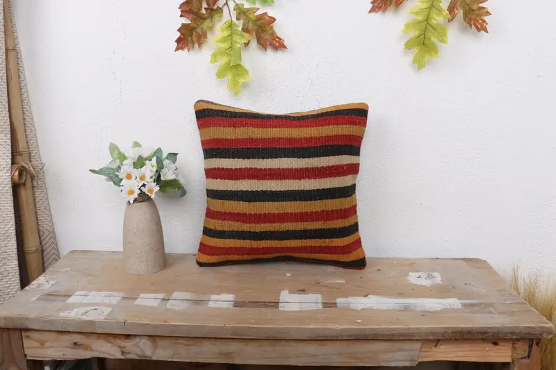 12x12 Red Cushion Cover, Pillow Sham, Antique Pillows, Interior Designer Pillow, Crochet Pattern Cushion Cover, Turkish Kilim Pillow - 1