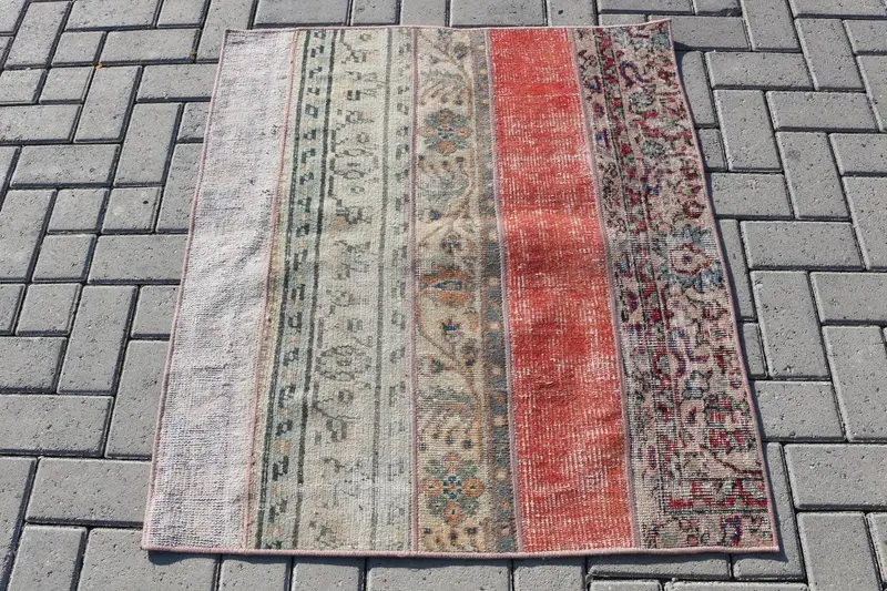 ブラウン & グリーン チェック ラグ 3x3.4 フィート シックな装飾