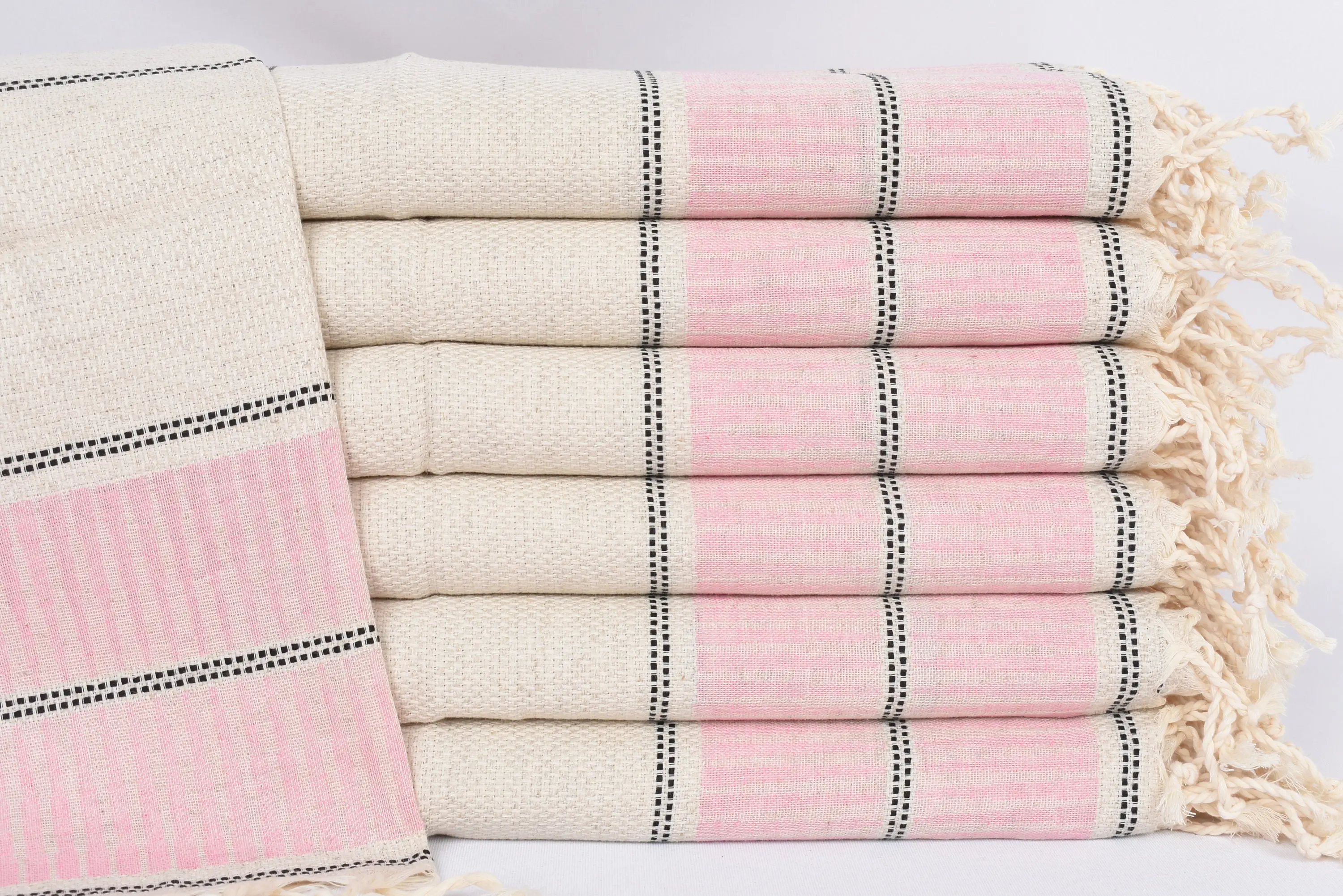 Personalized Pink Striped Dish Towel, Turkish Tea Towel, 40x20 Inches - 1