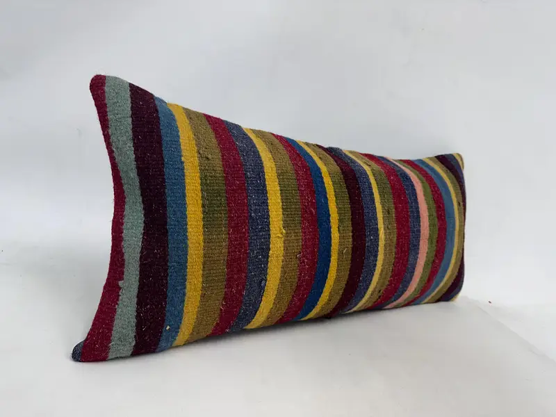 Decorative Throw Pillow Case, Throw Kilim Pillow, Ethnical Kilim Rug Pillow, 16x36 Yellow Pillow Cover, Cushion, Kilim Pillow Cover - 3