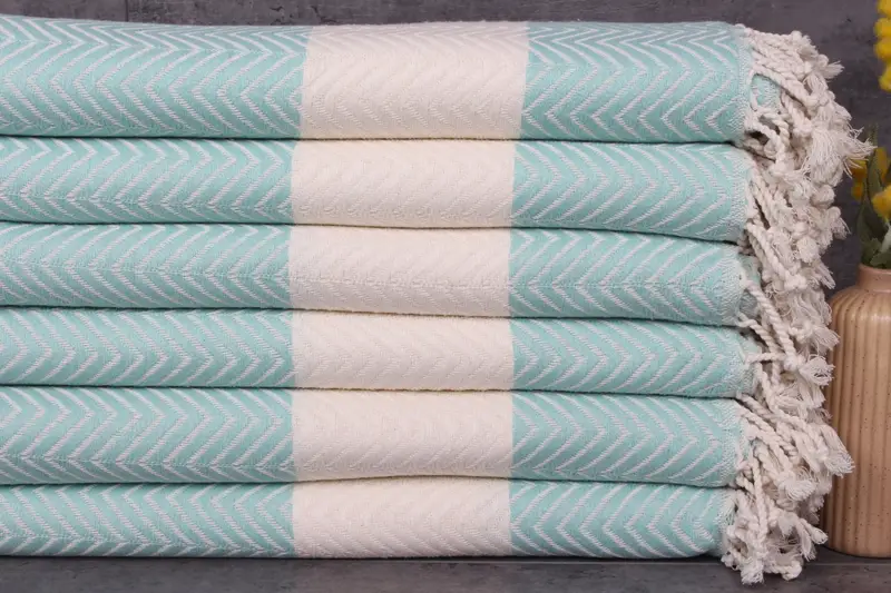 Custom Beach Towel Mint-White Chevron, Organic Cotton, 40x71 Inches