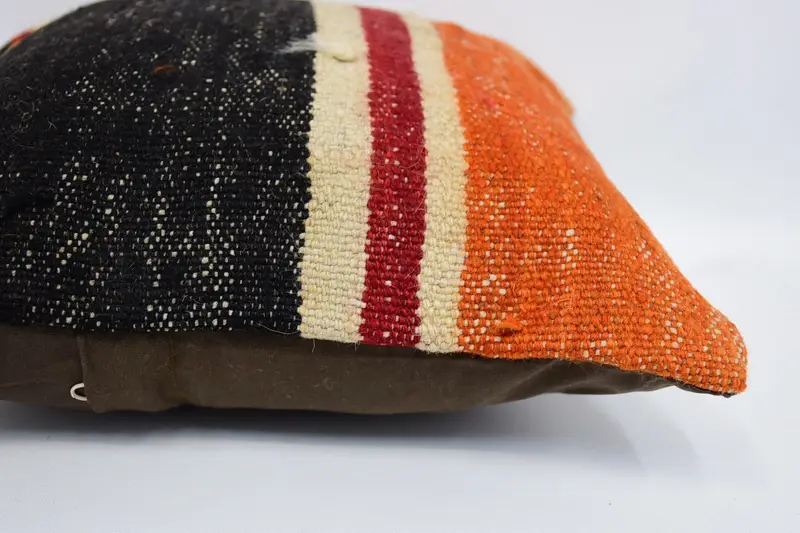 Couch Cushion, Pattern Throw Pillow Cover, Antique Pillows, Pillow Case, Throw Kilim Pillow, Kilim Pillow, 12x12 Orange Cushion Cover - 5