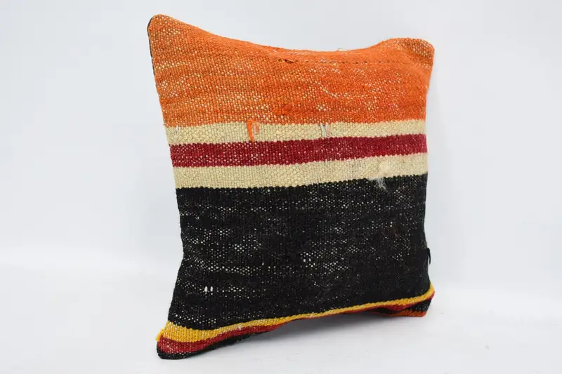 Couch Cushion, Pattern Throw Pillow Cover, Antique Pillows, Pillow Case, Throw Kilim Pillow, Kilim Pillow, 12x12 Orange Cushion Cover - 3