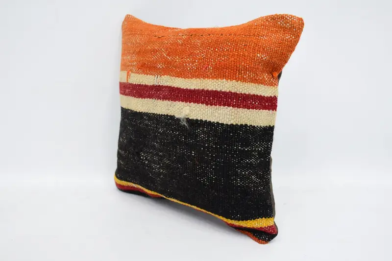 Couch Cushion, Pattern Throw Pillow Cover, Antique Pillows, Pillow Case, Throw Kilim Pillow, Kilim Pillow, 12x12 Orange Cushion Cover - 4