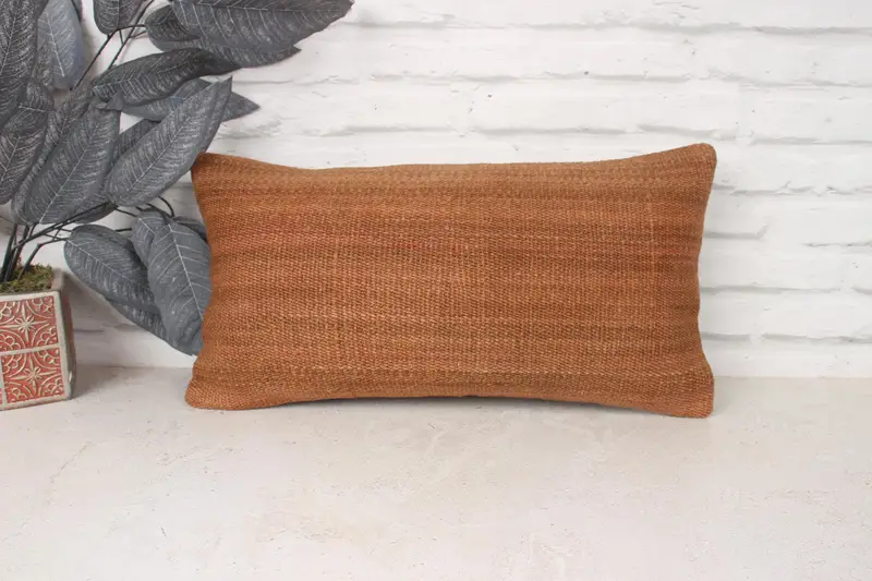 Boho Chic Cushion, 10x20 Brown Pillow Cover, Pillow Sham, Crochet Pattern Pillow, Vintage Kilim Pillow, Vintage Kilim Throw Pillow, Antique Pillows - 1
